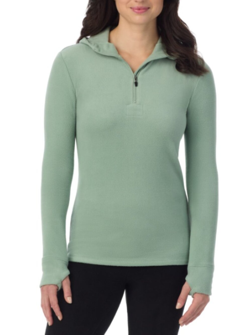 Cuddl Duds Fleecewear Half-Zip Hooded Top - Light Green